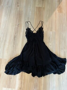 Black Lace Bust Mini Dress with Spaghetti Straps